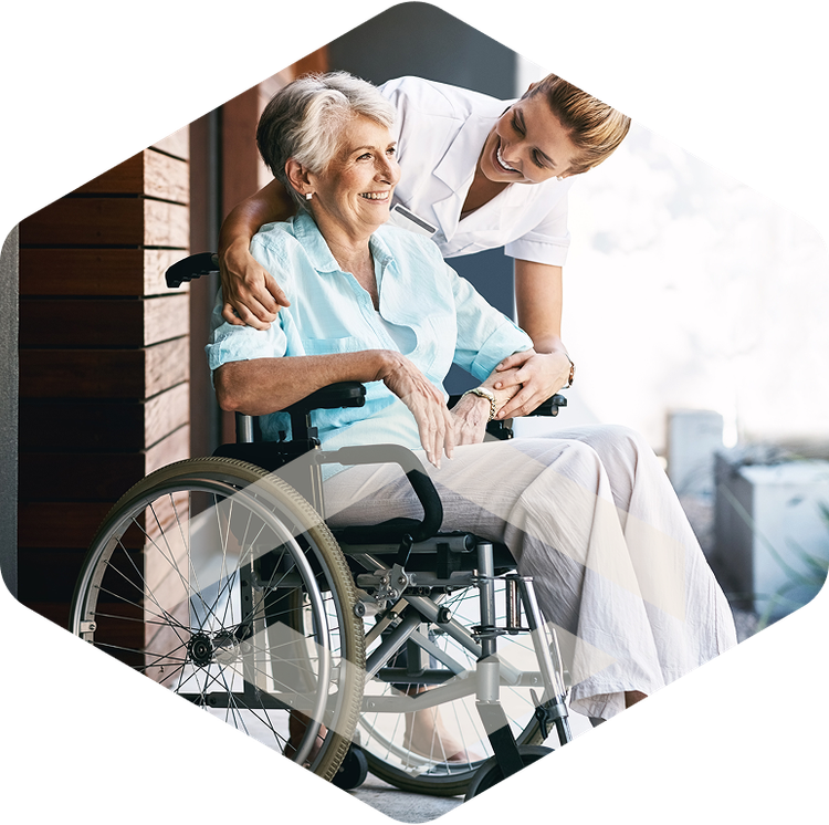 Therapist working with a patient in a wheelchair